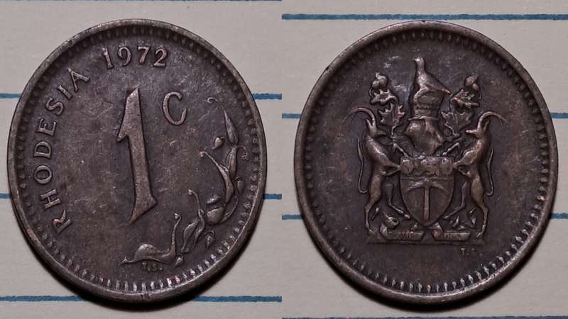 1972 - Rhodesia -  1 Cent - Demonetised - Yes - Bronze