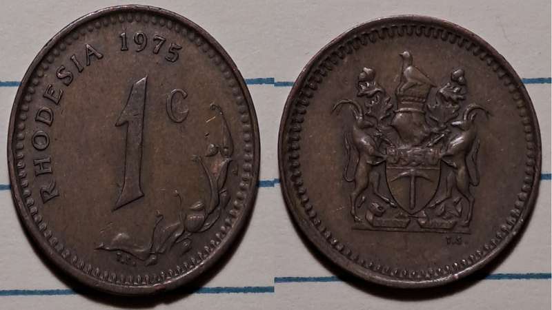1975 - Rhodesia -  1 Cent - Demonetised - Yes - Bronze