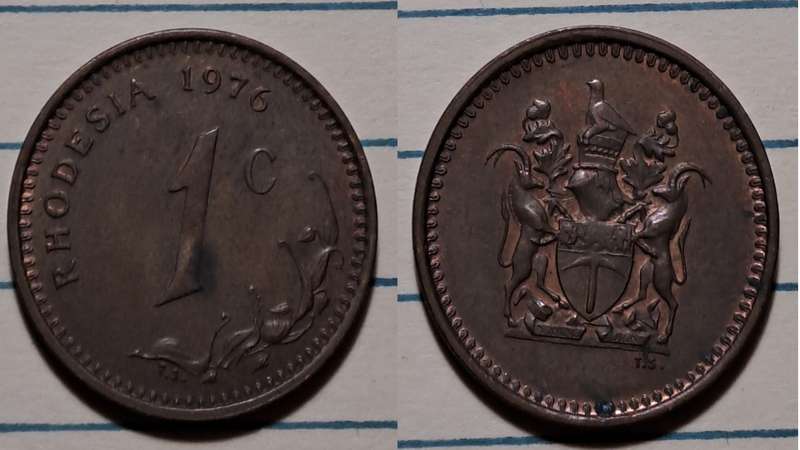 1976 - Rhodesia -  1 Cent - Demonetised - Yes - Bronze