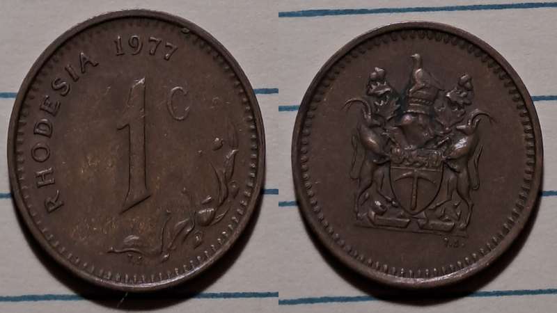 1977 - Rhodesia -  1 Cent - Demonetised - Yes - Bronze