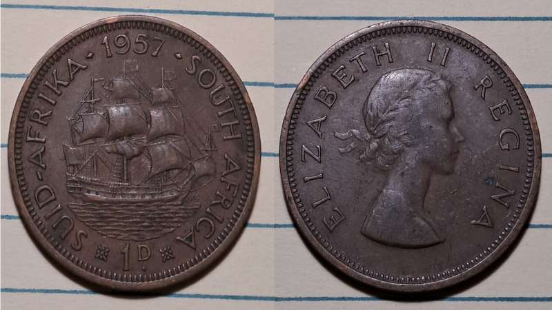 1957 - South Africa/Suid Afrika  - 1 Penny - Elizabeth II  - Demonetised - Mar 1961  - Bronze