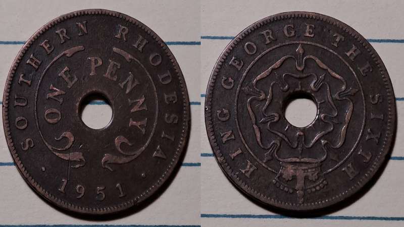 1951 - Southern Rhodesia  - 1 Penny - George VI - Demonetised - Jan 1973 -  Bronze