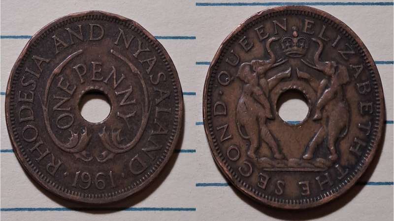 1961 - Rhodesia and Nyasaland - 1 Penny - Elizabeth II - Demonetised - Jan 1973 -  Bronze