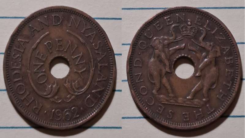 1962 - Rhodesia and Nyasaland - 1 Penny - Elizabeth II - Demonetised - Jan 1973 -  Bronze