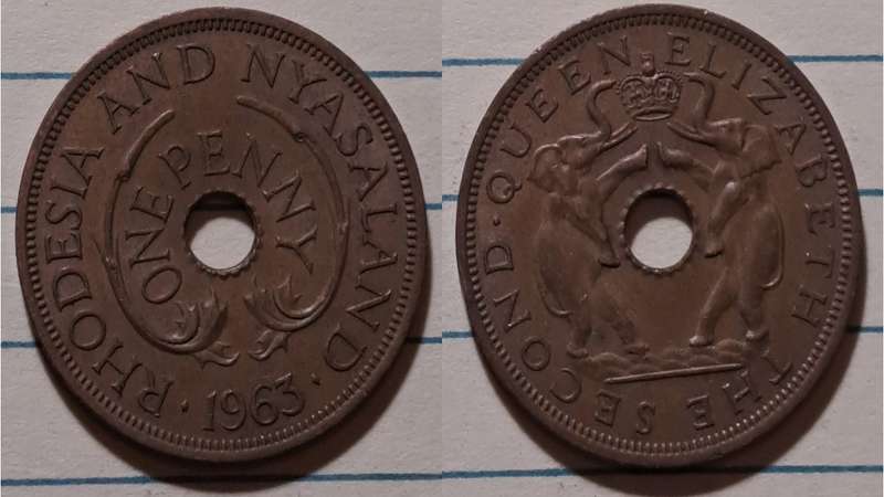 1963 - Rhodesia and Nyasaland - 1 Penny - Elizabeth II - Demonetised - Jan 1973 -  Bronze