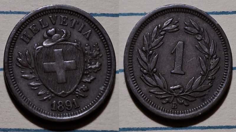 1891 B - Switzerland - 1 Rappen Wreath - Demonetised - Feb 1952 -  Bronze