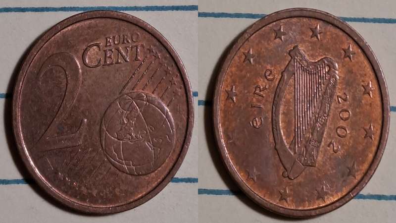 2002 - Ireland  - 2 Euro Cents -  Demonetised - No  - Copper plated steel