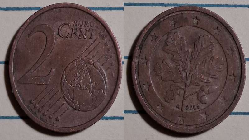 2005 A - Germany  - 2 Euro Cents -  Demonetised - No  - Copper plated steel