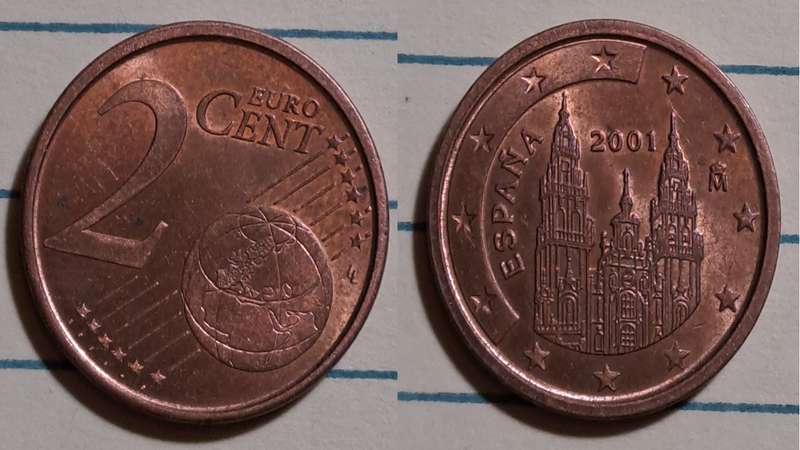2001 - Spain  - 2 Euro Cents 1st type -  Demonetised - No  - Copper plated steel