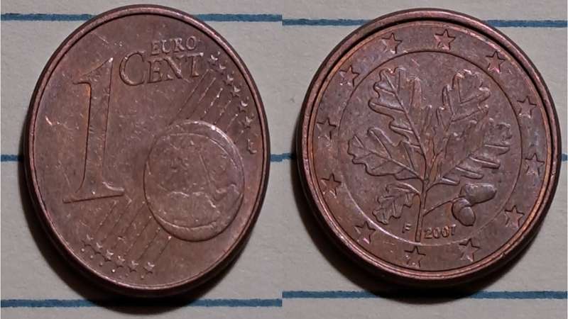 2007 F - Germany  - 1 Euro Cent -  Demonetised - No  - Copper plated steel