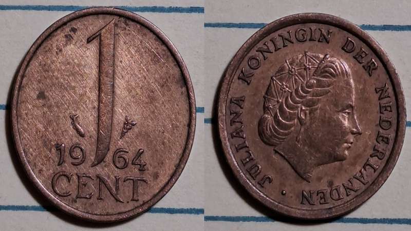 1964 - Netherlands  - 1 Cent - Juliana -  Demonetised - 1987  -Bronze
