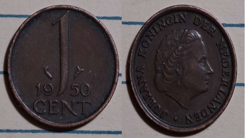 1950 - Netherlands  - 1 Cent - Juliana -  Demonetised - 1987  -Bronze