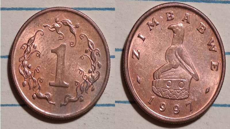 1997 - Zimbabwe  - 1 Cent -  Demonetised - Yes  - Bronze plated steel