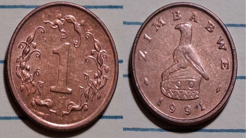 1991 - Zimbabwe  - 1 Cent -  Demonetised - Yes  - Bronze plated steel