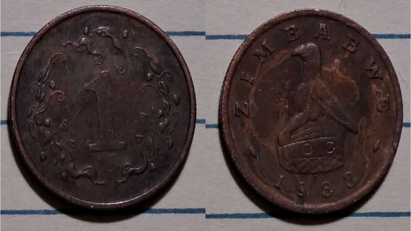1988 - Zimbabwe  - 1 Cent -  Demonetised - Yes  - Bronze