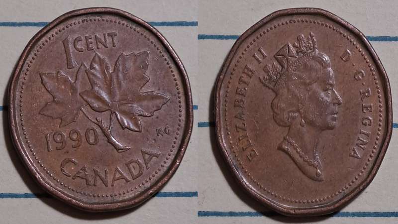 1990 - Canada  - 1 Cent - Elizabeth II 3rd portrait, 12 sided -  Demonetised - No  - Bronze