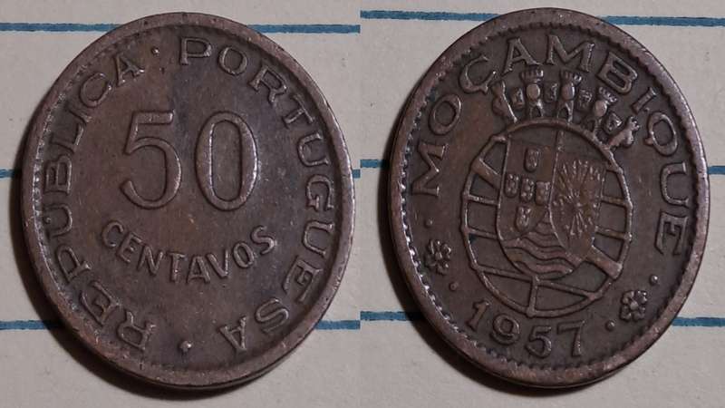 1957 - Mozambique  - 50 Centavos - Demonetised - Yes  - Bronze