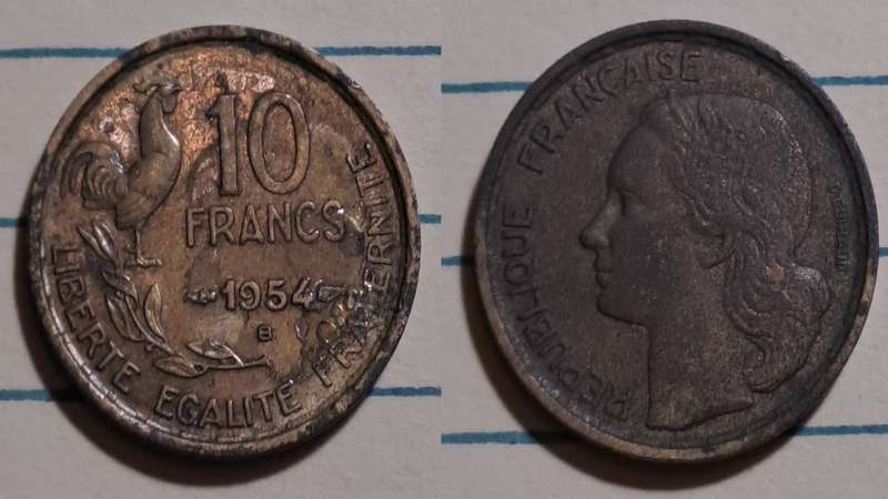 1954 B - France  -10 Francs - Demonetised - Feb 1970  - Copper-aluminium