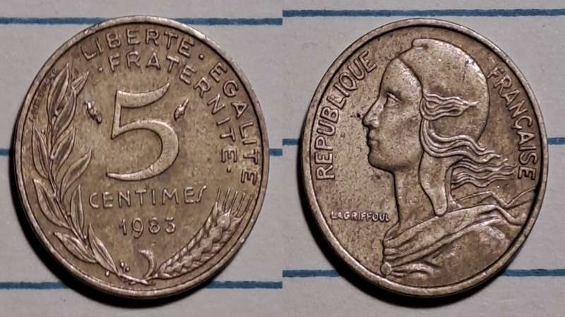 1983 - France  - 5 Centimes - Demonetised - Feb 2002  - Copper-aluminium-nickel