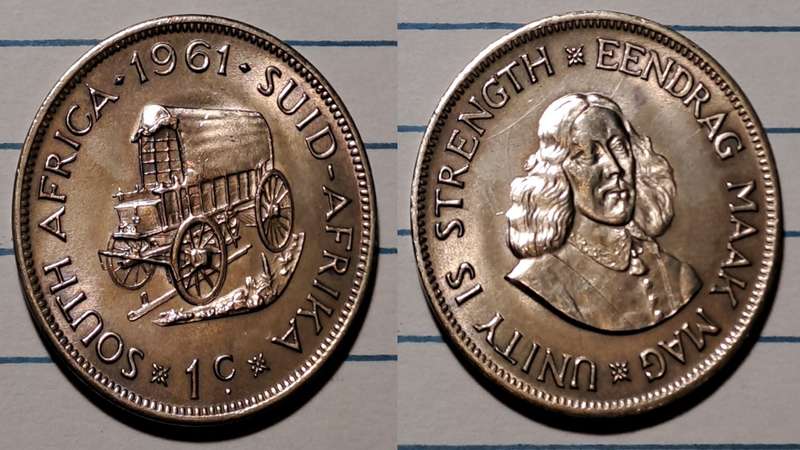 1961 - South Africa  - 1 Cent  - AU/UNC - Jan van Riebeeck/Eendrag maak mag * Unity is strength - Br
