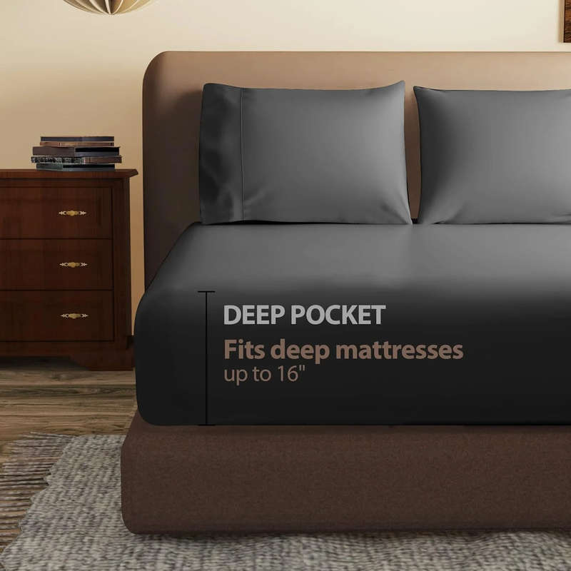 Queen Fitted Sheet & Pillowcase Set! - Black