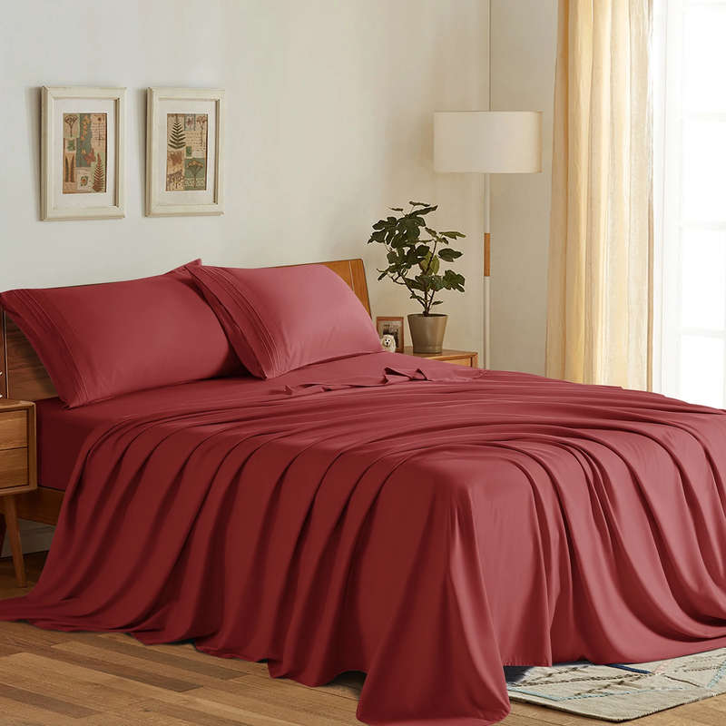 Queen Fitted Sheet & Pillowcase Set! - Burgundy