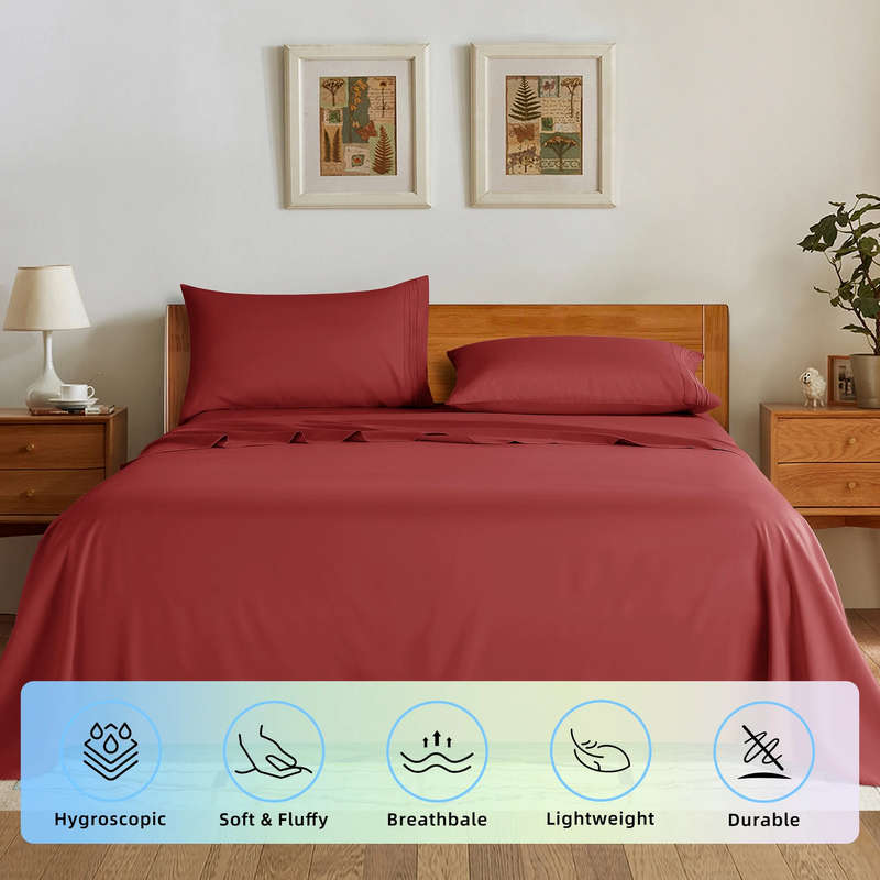Queen Fitted Sheet & Pillowcase Set! - Burgundy