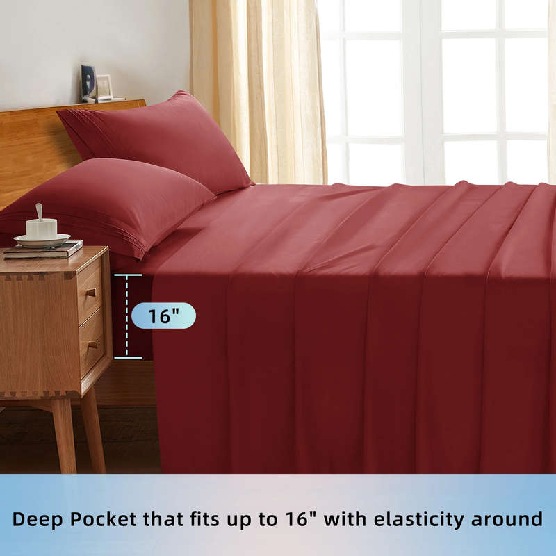 Queen Fitted Sheet & Pillowcase Set! - Burgundy