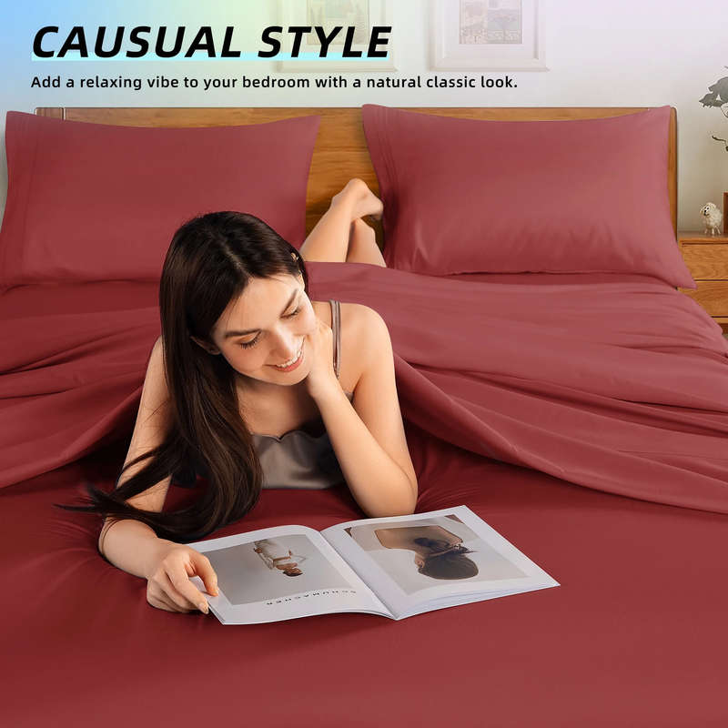 Queen Fitted Sheet & Pillowcase Set! - Burgundy