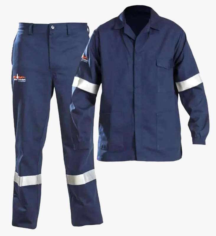FMT - D59 Flame & Acid 2 Pc Conti Suit Navy, 100% Cotton, Reflective Tape Safety Jacket