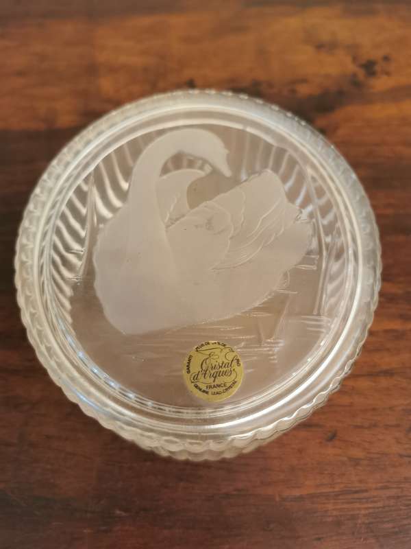 Antique Cristal D'Arques France Frosted Swan Lidded Dish