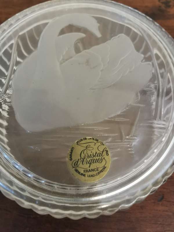 Antique Cristal D'Arques France Frosted Swan Lidded Dish
