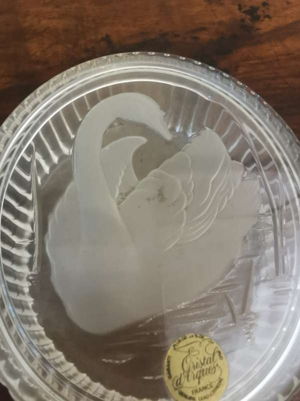 Antique Cristal D'Arques France Frosted Swan Lidded Dish