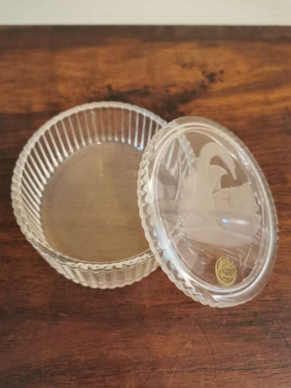 Antique Cristal D'Arques France Frosted Swan Lidded Dish