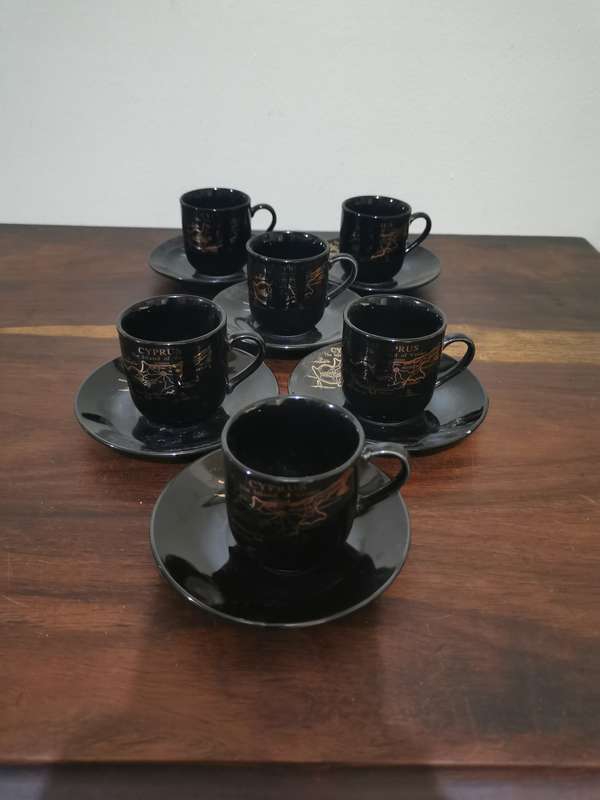 Cyprus Espresso Set in Black with Gold Gilt