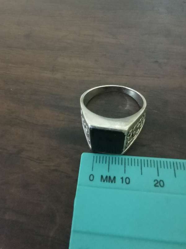 Astonishing Sterling Silver Men's Ring with a Large Black Stone