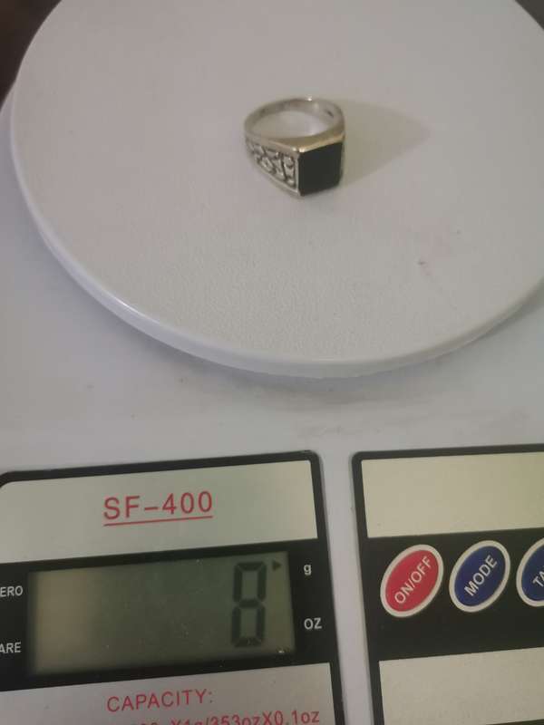 Astonishing Sterling Silver Men's Ring with a Large Black Stone