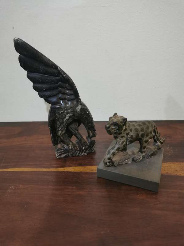 Eagle and Leopard Stone Carving Pair