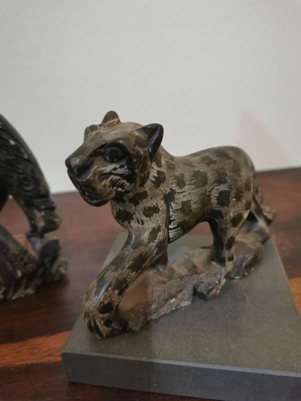 Eagle and Leopard Stone Carving Pair