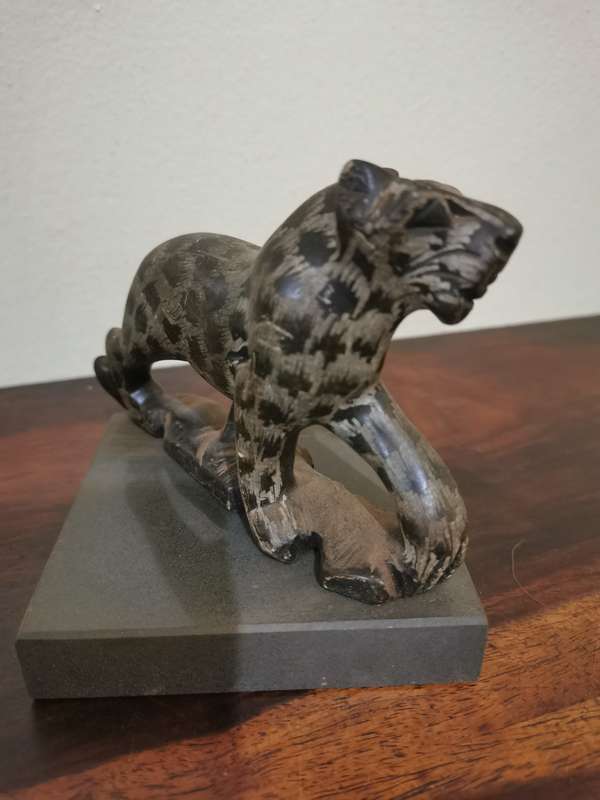 Eagle and Leopard Stone Carving Pair