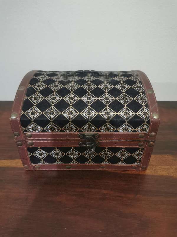 Vintage Wooden Box with Leather Trim and Brass