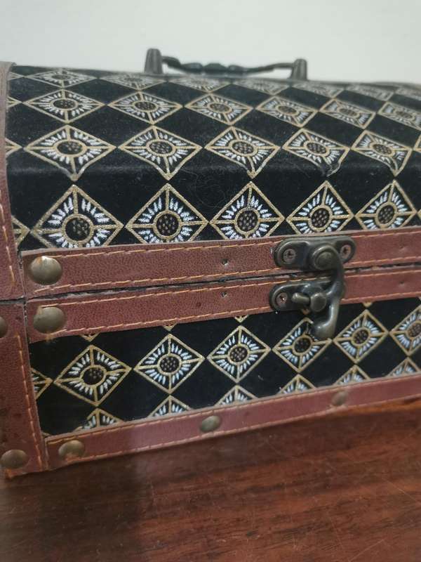 Vintage Wooden Box with Leather Trim and Brass