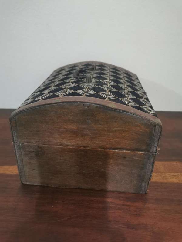 Vintage Wooden Box with Leather Trim and Brass