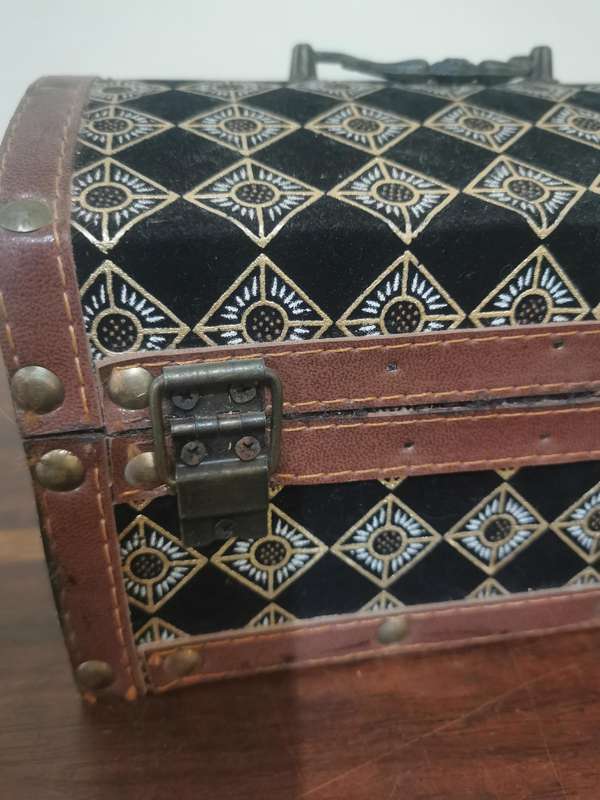 Vintage Wooden Box with Leather Trim and Brass
