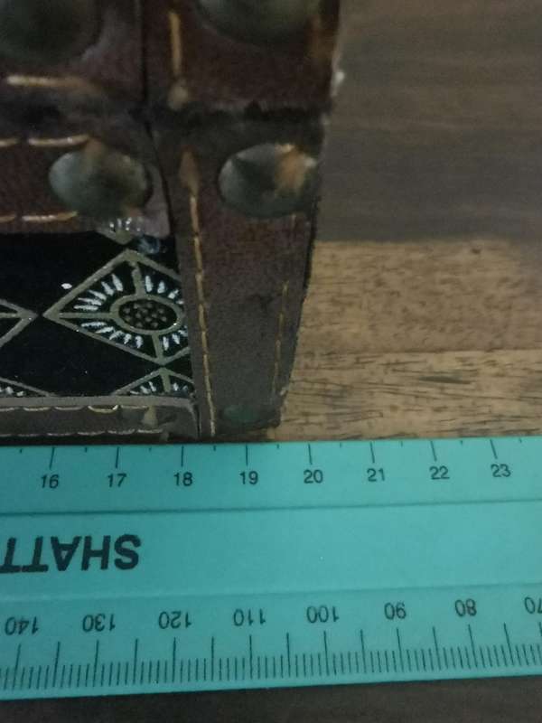 Vintage Wooden Box with Leather Trim and Brass