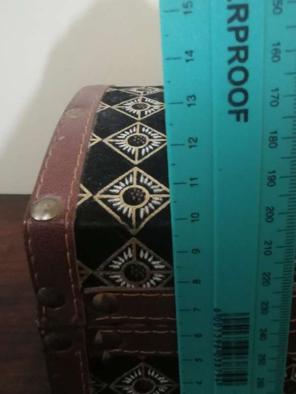 Vintage Wooden Box with Leather Trim and Brass
