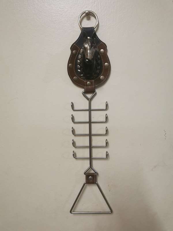 Vintage Tie Rack in Bronze, Leather and Metal - 43cm long