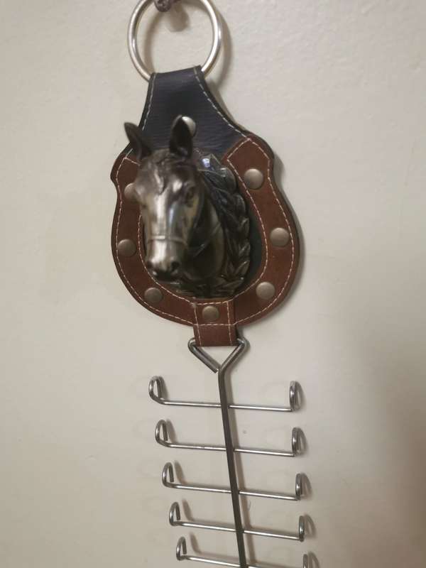 Vintage Tie Rack in Bronze, Leather and Metal - 43cm long