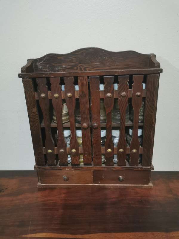 Vintage Spice Rack with Vintage Spice Bottles - 34cmx29cm
