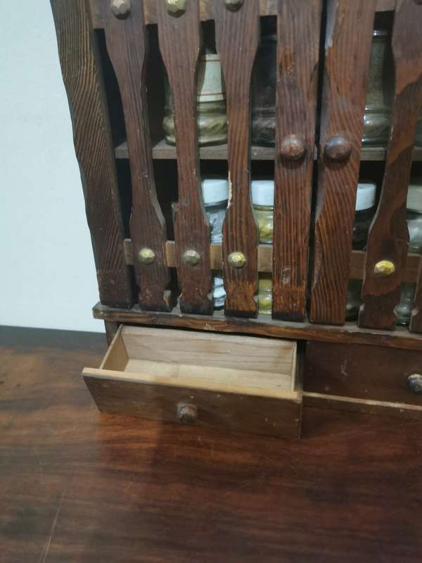 Vintage Spice Rack with Vintage Spice Bottles - 34cmx29cm